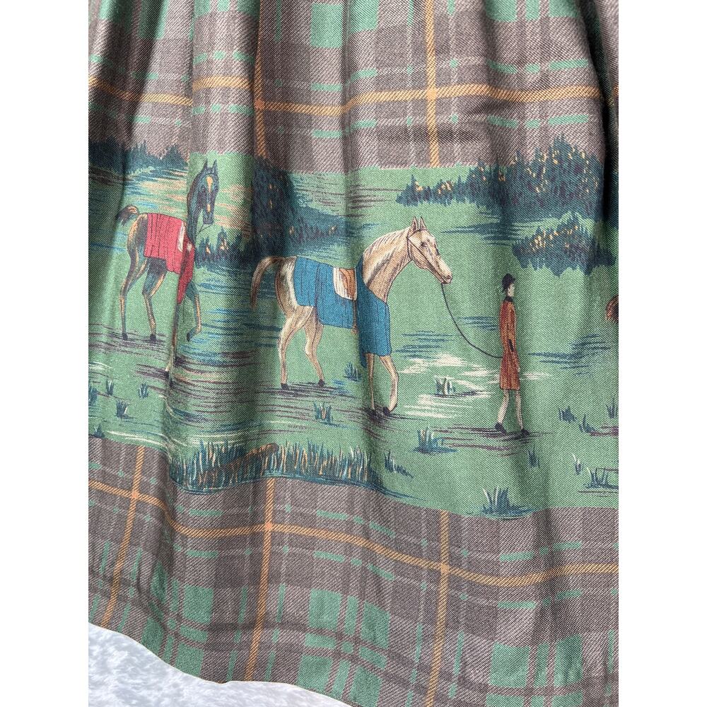 Rare Herman Geist Equestrian Tartan Plaid Maxi Horse Skirt Green Size 12 Large - Picture 7 of 10